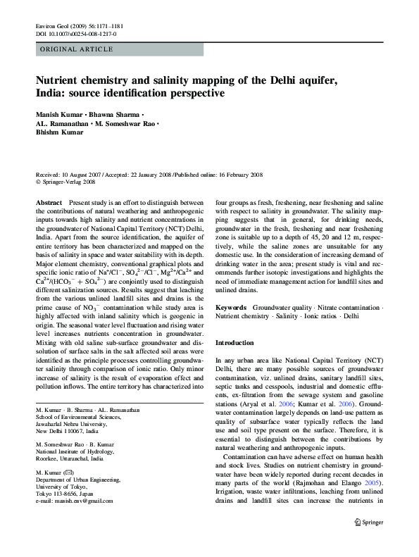(PDF) Nutrient chemistry and salinity mapping of the Delhi aquifer ...