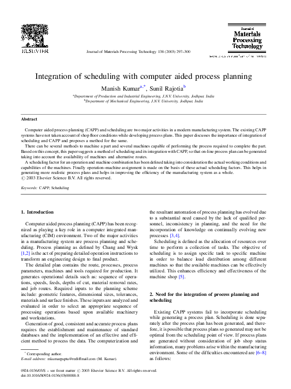 (PDF) Integration of scheduling with computer aided process planning