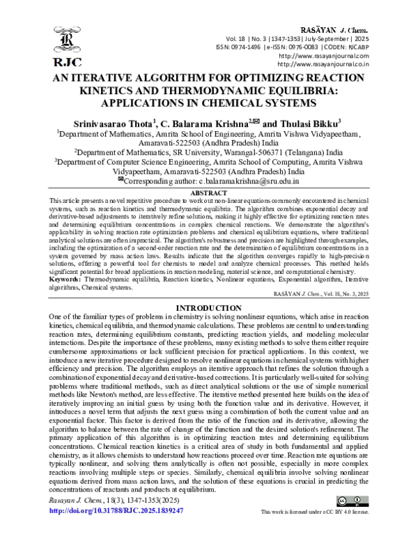 (PDF) AN ITERATIVE ALGORITHM FOR OPTIMIZING REACTION KINETICS AND ...
