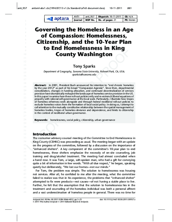 (PDF) Governing the Homeless in an Age of Compassion: Homelessness ...