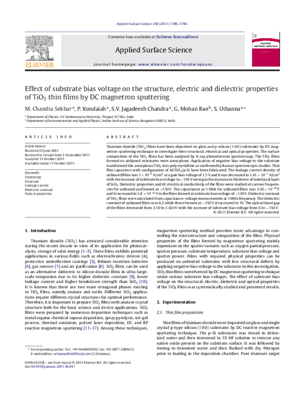 (PDF) Effect of substrate bias voltage on the structure, electric and ...