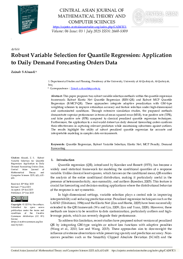 (PDF) Robust Variable Selection for Quantile Regression: Application to ...