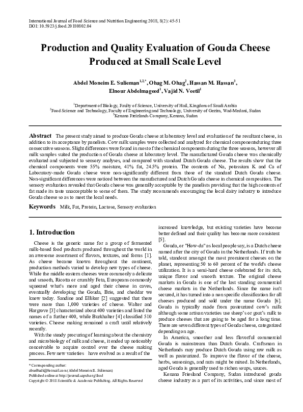 (PDF) Production and Quality Evaluation of Gouda Cheese Produced at ...