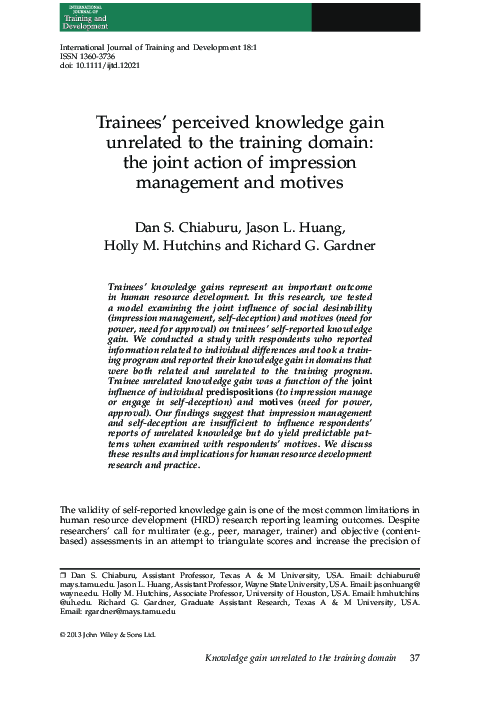 (PDF) Trainees' perceived knowledge gain unrelated to the training ...