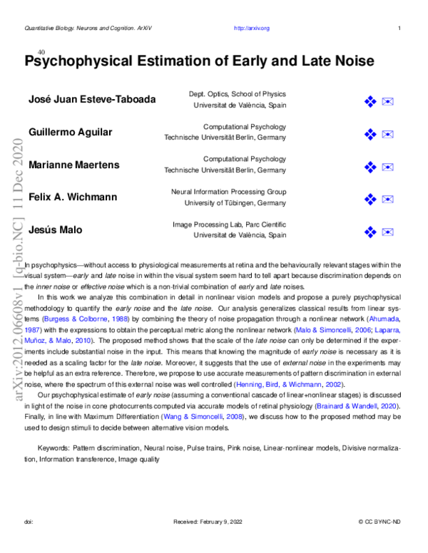 (PDF) Psychophysical Estimation of Early and Late Noise