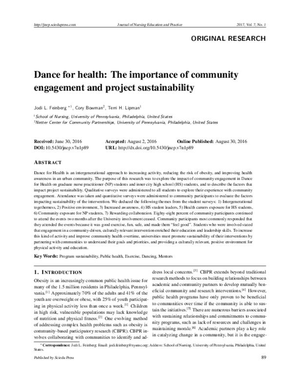 (PDF) Dance for health: The importance of community engagement and ...