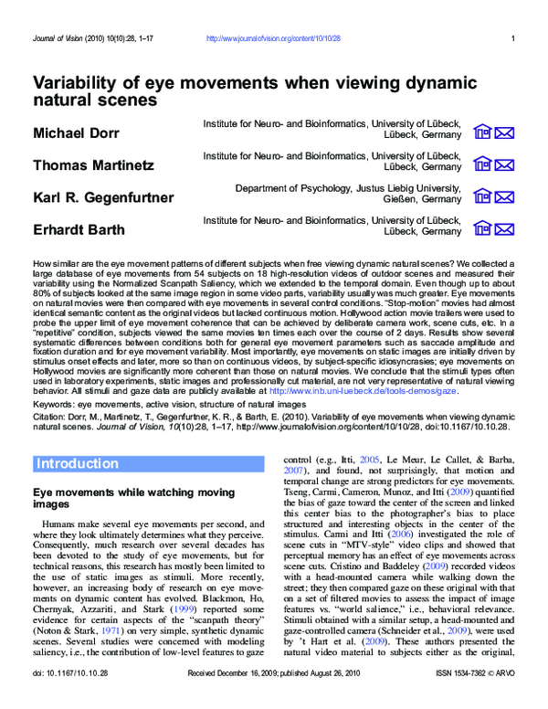 (PDF) Variability of eye movements when viewing dynamic natural scenes