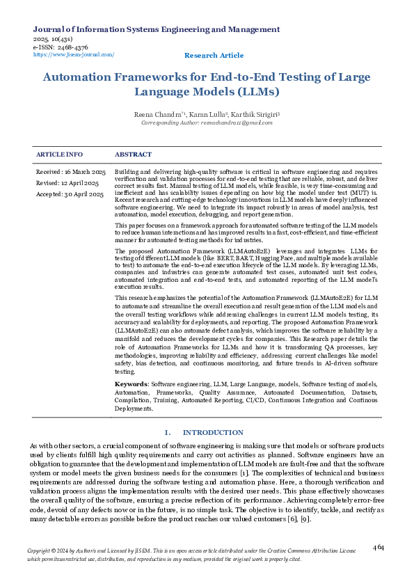 (PDF) Automation Frameworks for End-to-End Testing of Large Language ...