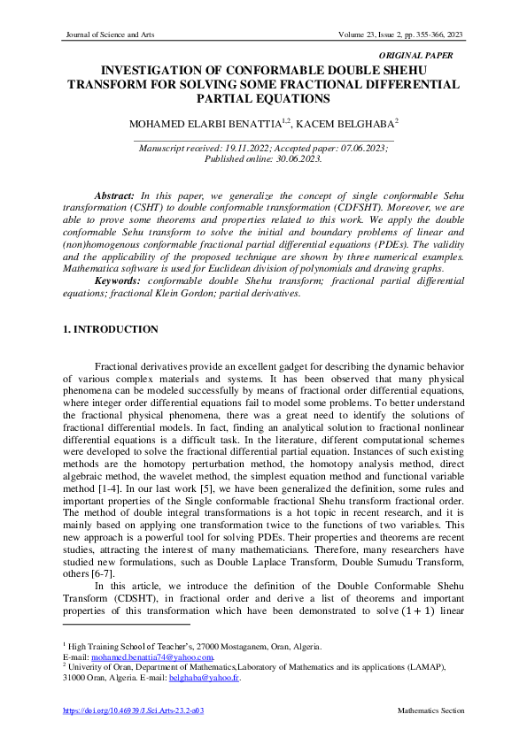 (PDF) Investigation of Conformable Double Shehu Transform for Solving ...