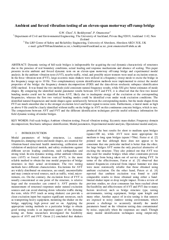 (PDF) Ambient and forced vibration testing of an eleven-span motorway ...
