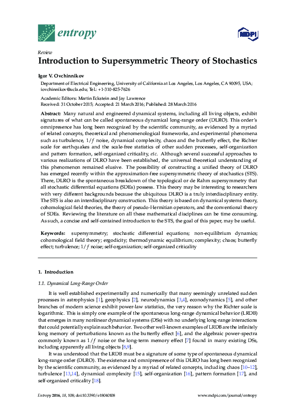 (PDF) Introduction to Supersymmetric Theory of Stochastics