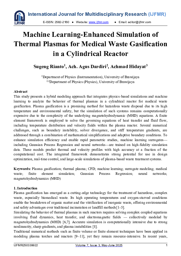 (PDF) Machine Learning-Enhanced Simulation of Thermal Plasmas for ...