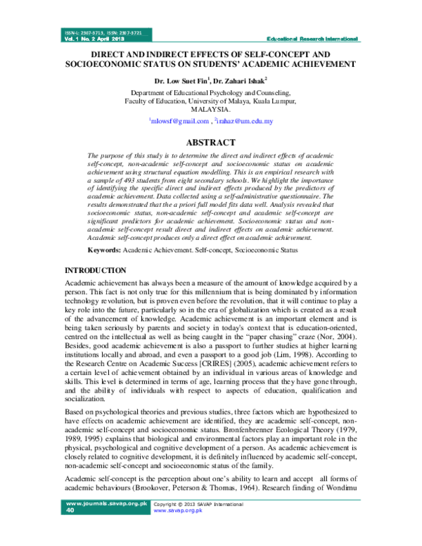 (PDF) Direct and Indirect Effects of Self-Concept and Socioeconomic ...
