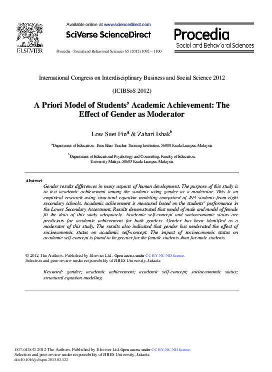 (PDF) A Priori Model of Students’ Academic Achievement: The Effect of ...