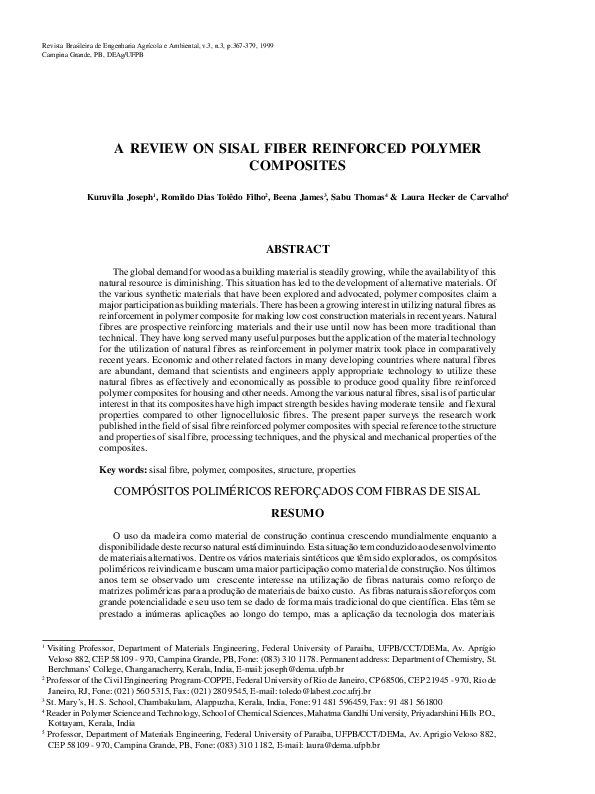 (PDF) A Review on Sisal Fiber Reinforced Polymer Composites