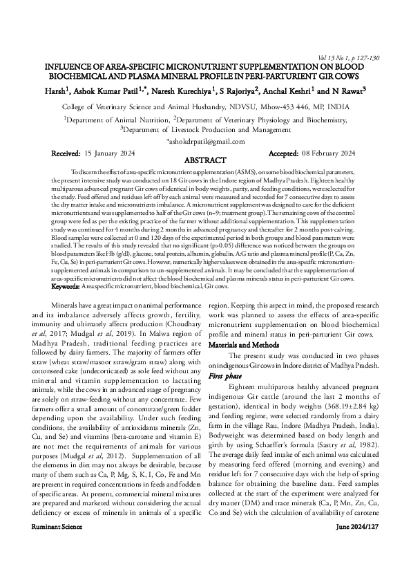 (PDF) INFLUENCE OF AREA-SPECIFIC MICRONUTRIENT SUPPLEMENTATION ON BLOOD ...
