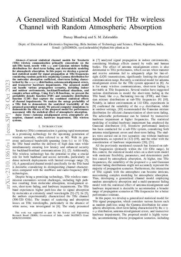 (PDF) A Generalized Statistical Model for THz wireless Channel with ...
