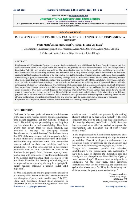 (PDF) Improving Solubility of BCS Class II Drugs Using Solid Dispersion ...