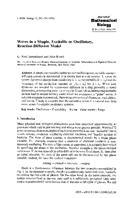 (PDF) Waves in a simple, excitable or oscillatory, reaction-diffusion model