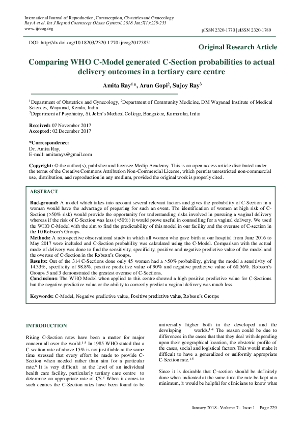 (PDF) Comparing WHO C-Model generated C-Section probabilities to actual ...