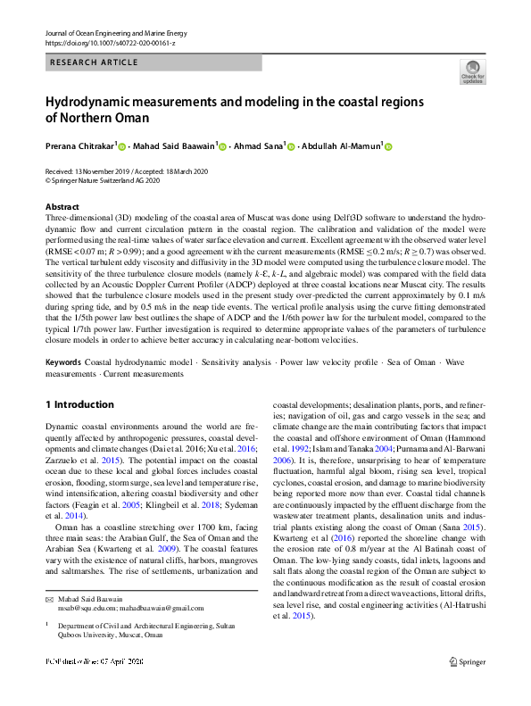 (PDF) Hydrodynamic measurements and modeling in the coastal regions of ...