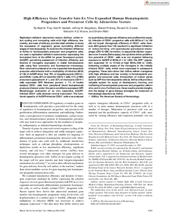 (PDF) High-Efficiency Gene Transfer Into Ex Vivo Expanded Human ...