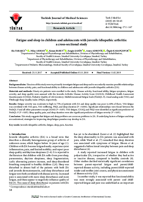 (PDF) Fatigue and sleep in children and adolescents with juvenile ...