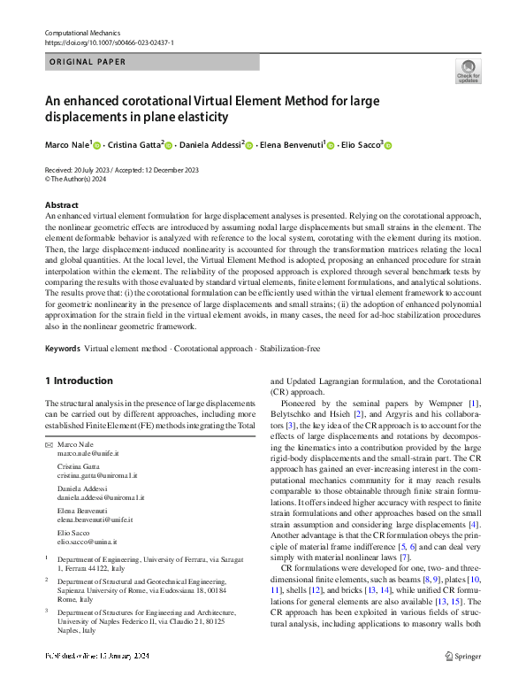 (PDF) An enhanced corotational Virtual Element Method for large ...