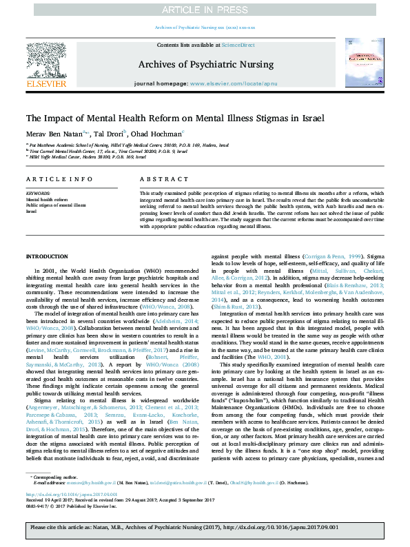 (PDF) The Impact of Mental Health Reform on Mental Illness Stigmas in ...