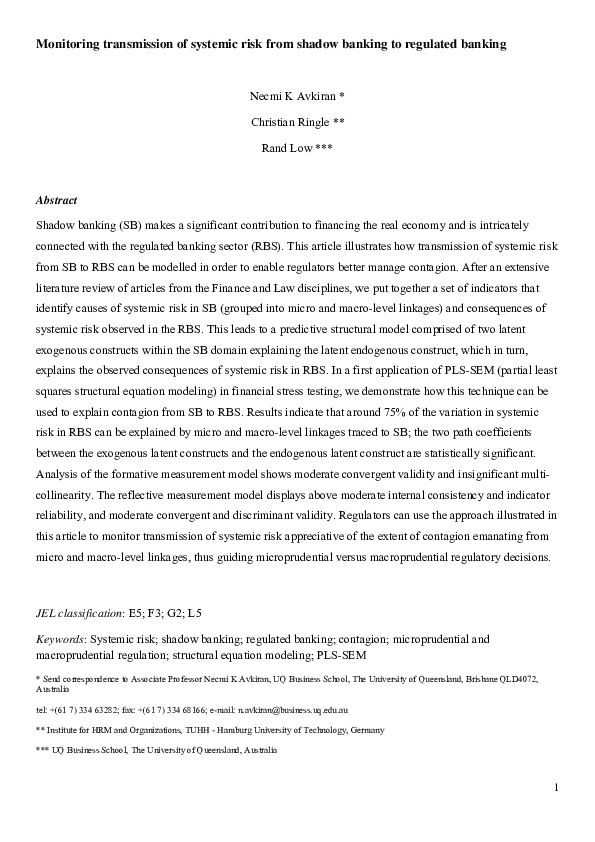 (PDF) Monitoring Transmission of Systemic Risk from Shadow Banking to ...