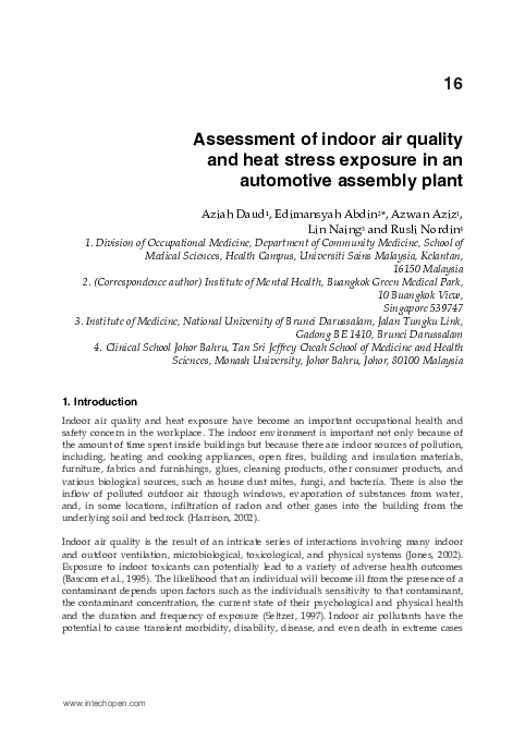 (PDF) Assessment of Indoor Air Quality and Heat Stress Exposure in an ...
