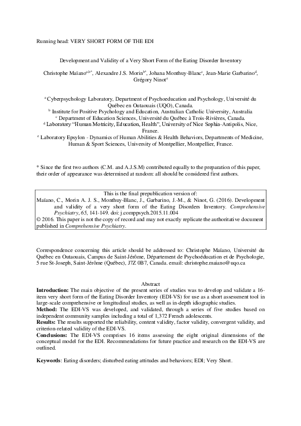 (PDF) Development and validity of a very short form of the Eating ...
