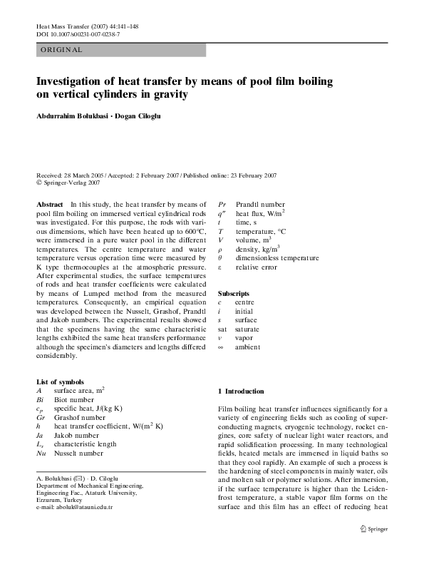(PDF) Investigation of heat transfer by means of pool film boiling on ...