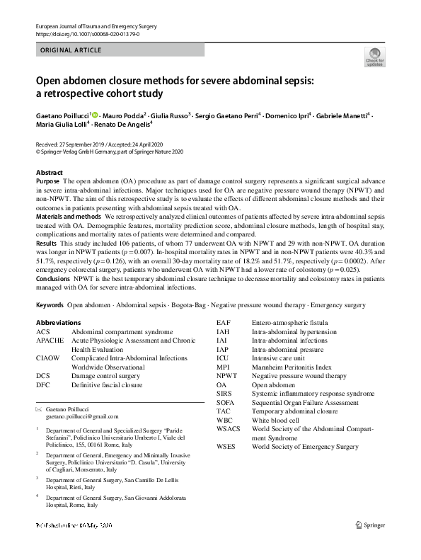 (PDF) Open abdomen closure methods for severe abdominal sepsis: a ...