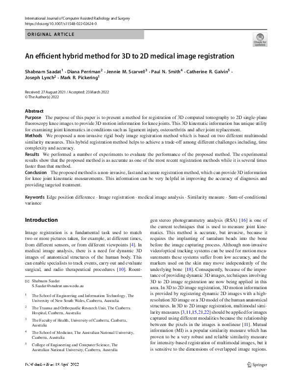 (PDF) An efficient hybrid method for 3D to 2D medical image registration