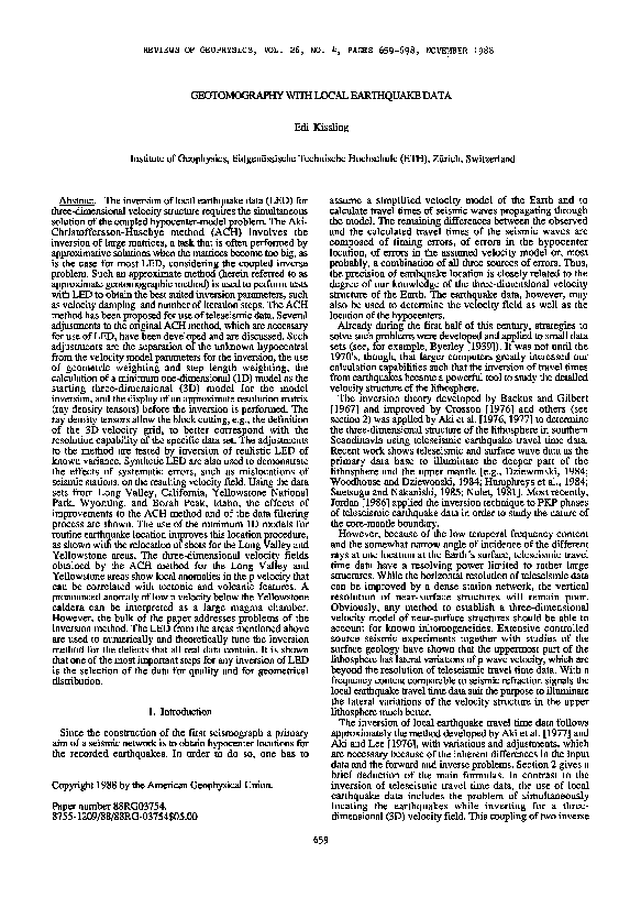 (PDF) Geotomography with local earthquake data
