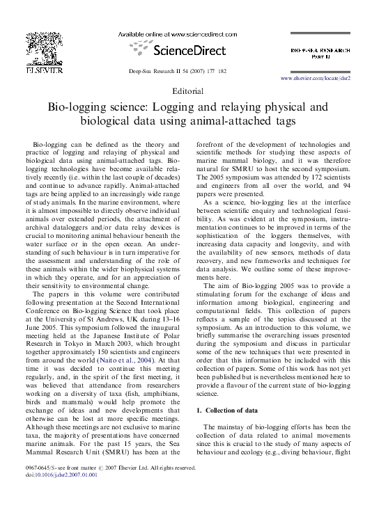 (PDF) Bio-logging science: Logging and relaying physical and biological ...