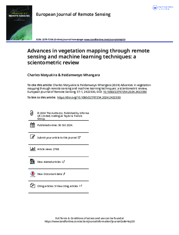 (PDF) Advances in vegetation mapping through remote sensing and machine ...