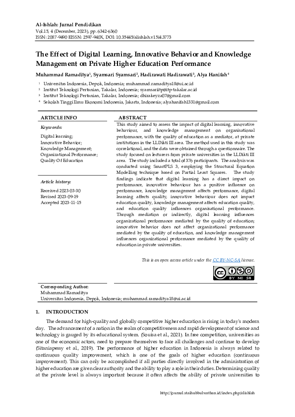 (PDF) The Effect of Digital Learning, Innovative Behavior and Knowledge ...