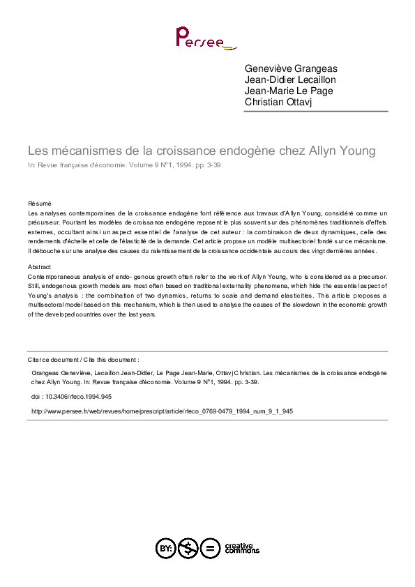 (PDF) Les mécanismes de la croissance endogène chez Allyn Young