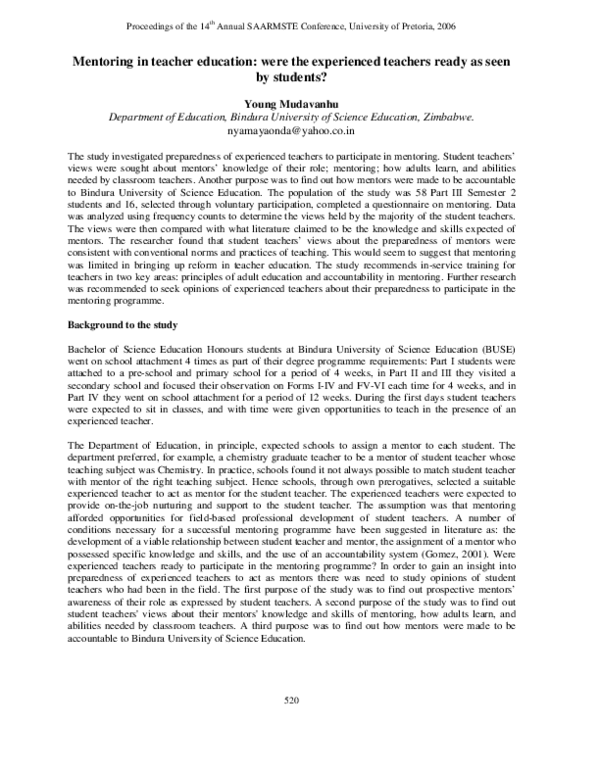 (PDF) Mentoring in teacher education: were the experienced teachers ...
