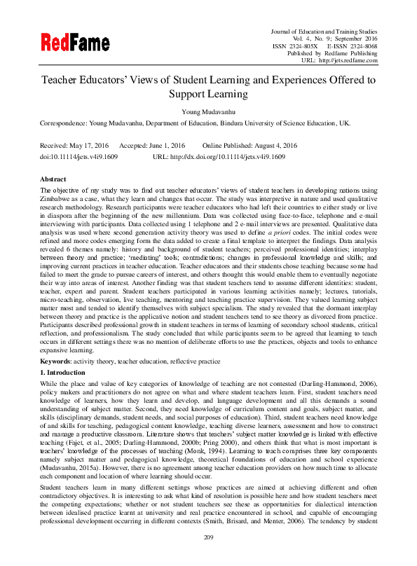 (PDF) Teacher Educators’ Views of Student Learning and Experiences ...