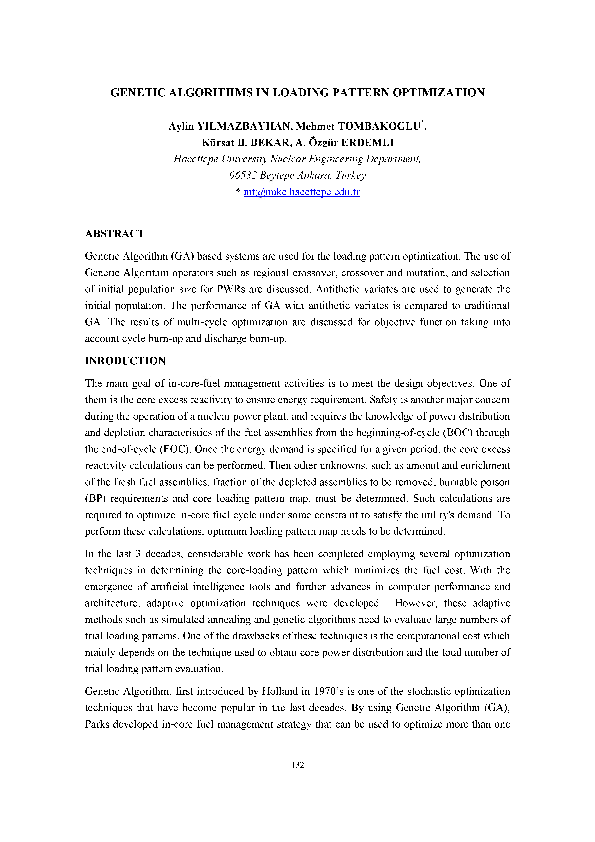 (PDF) Genetic Algorithms in Loading Pattern Optimization