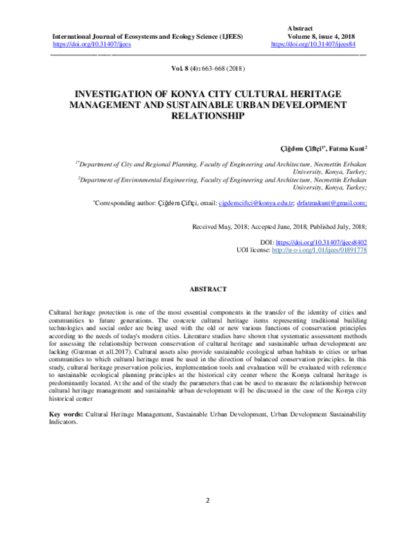 (PDF) Investigation of Konya City Cultural Heritage Management and ...