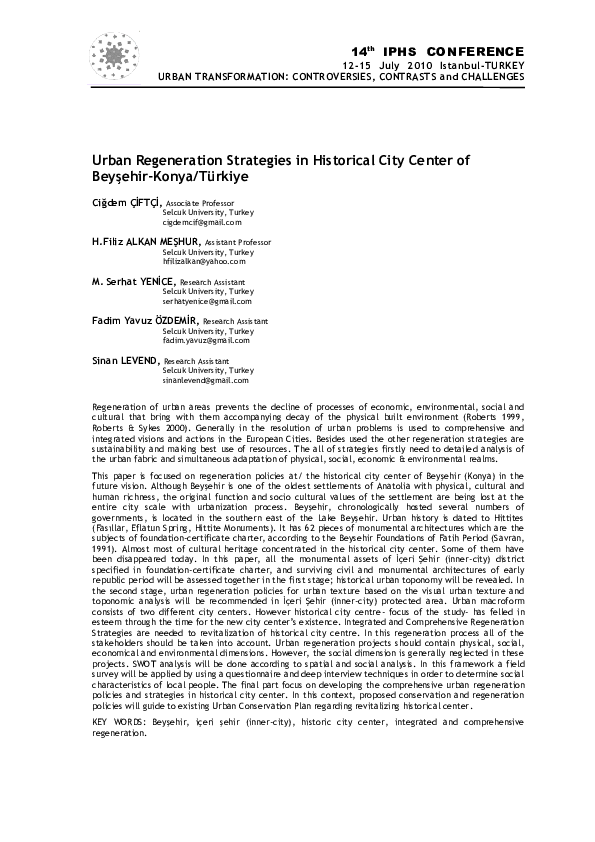 (PDF) Urban Regeneration Strategies in Historical City Center of ...