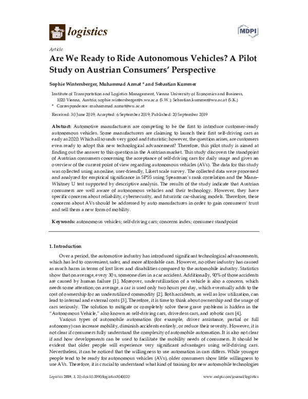 (PDF) Are We Ready to Ride Autonomous Vehicles? A Pilot Study on ...