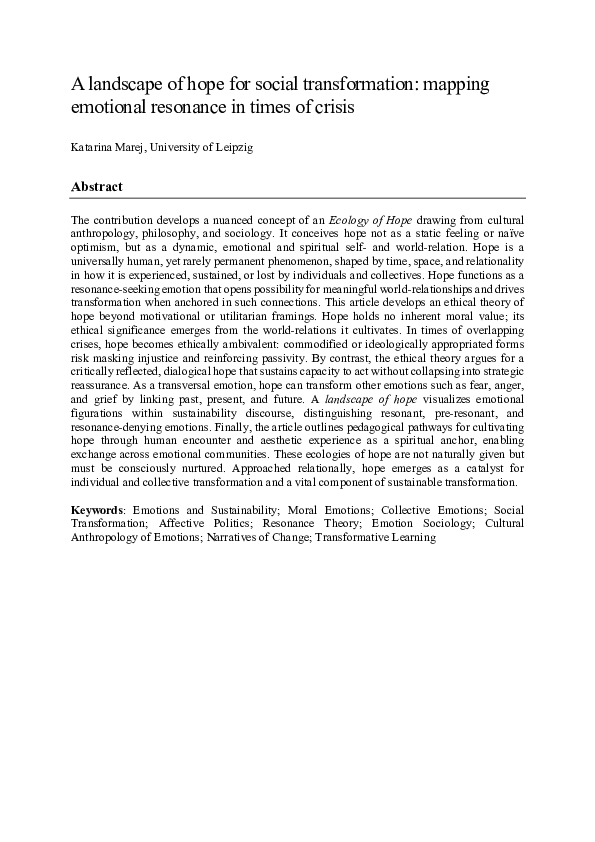(PDF) A landscape of hope for social transformation: mapping emotional ...