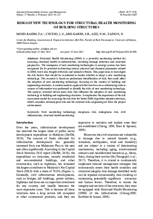 (PDF) RISKS OF NEW TECHNOLOGY FOR STRUCTURAL HEALTH MONITORING OF ...