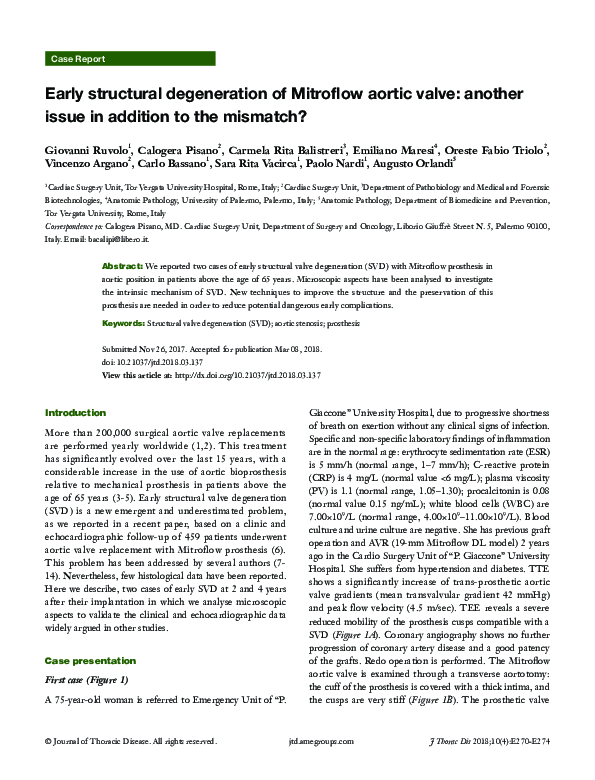 (PDF) Early structural degeneration of Mitroflow aortic valve: another ...