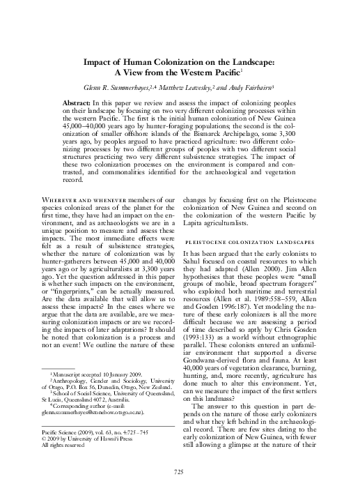 (PDF) Impact of Human Colonization on the Landscape: A View from the ...